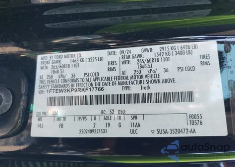 2024 Ford F-150 Xlt z USA, uszkodzony, nr VIN 1FTEW3KP9RKF17766